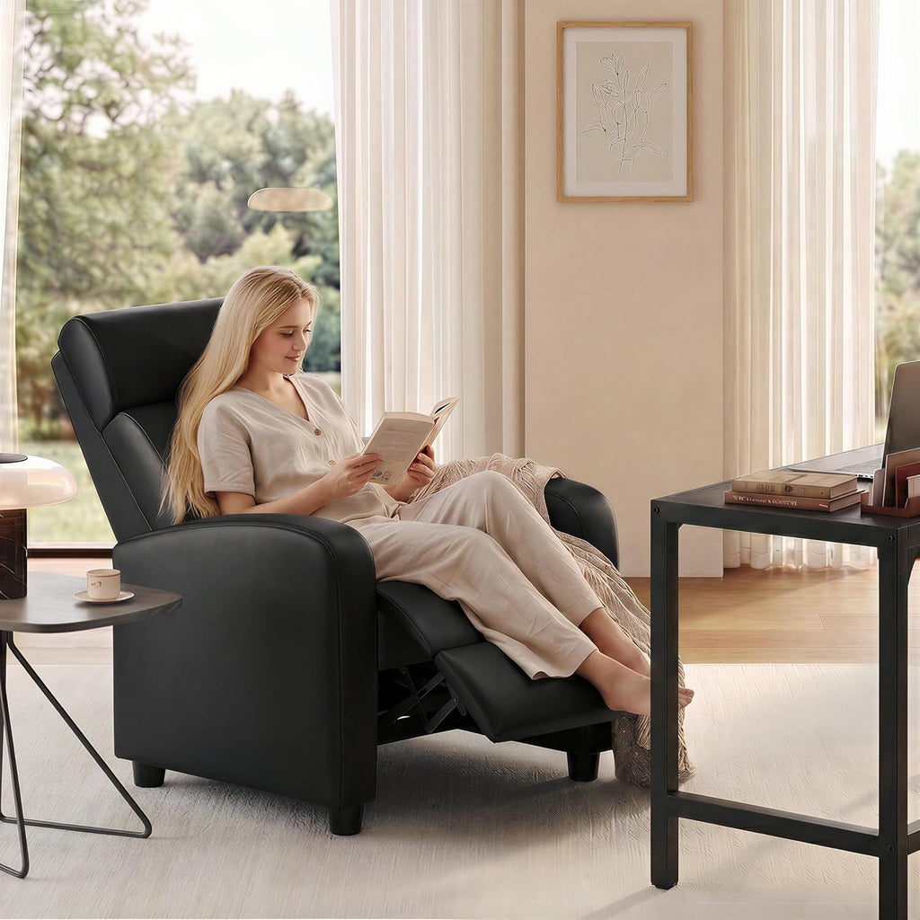 Yaheetech Recliner Chair PU Leather Recliner Sofa Home Theater Seating with Lumbar Support Overstuffed High-Density Foam & Pocket Springs, Push Back Recliners Armchair for Living Room