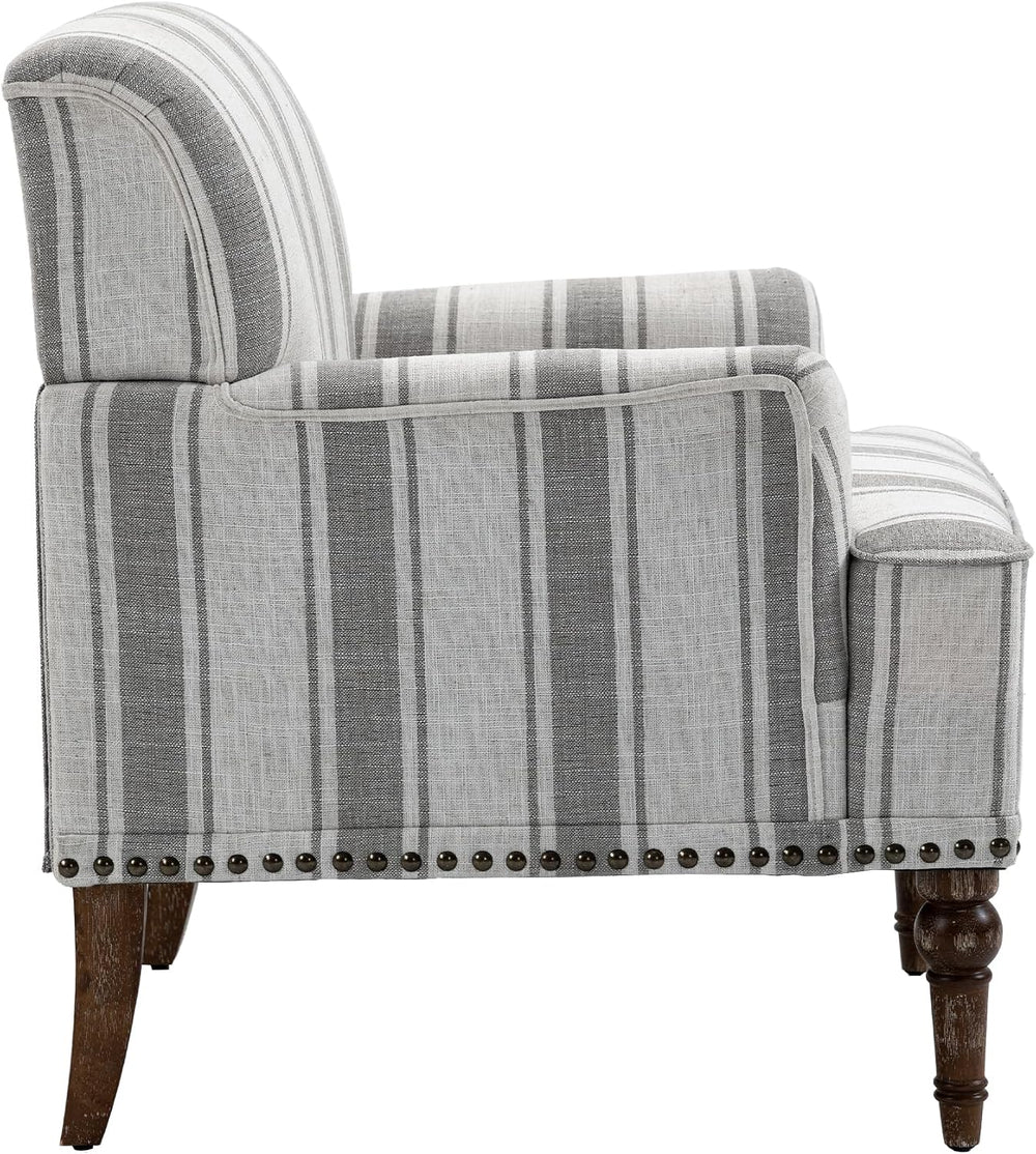 Stripe Accent Chair, Fabric Upholstered Armchair, Gray