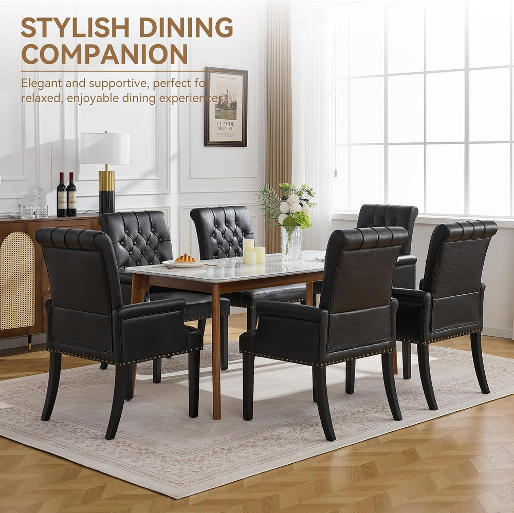 WUTUTUEE PU Leather Dining Chair with Arms, Upholstered Tufted High Back Dini...
