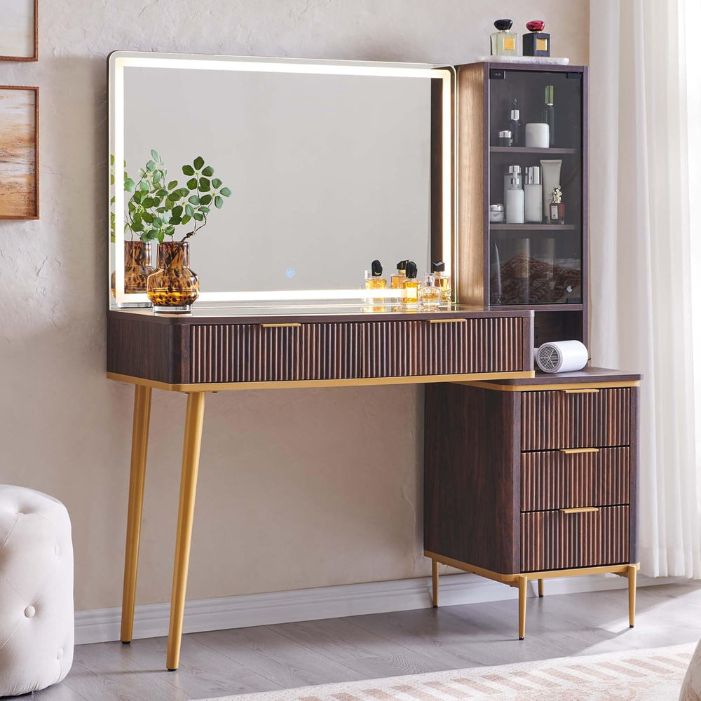 T4TREAM Fluted Makeup Vanity Desk with 36" HD Lighted Mirror, 48" B...