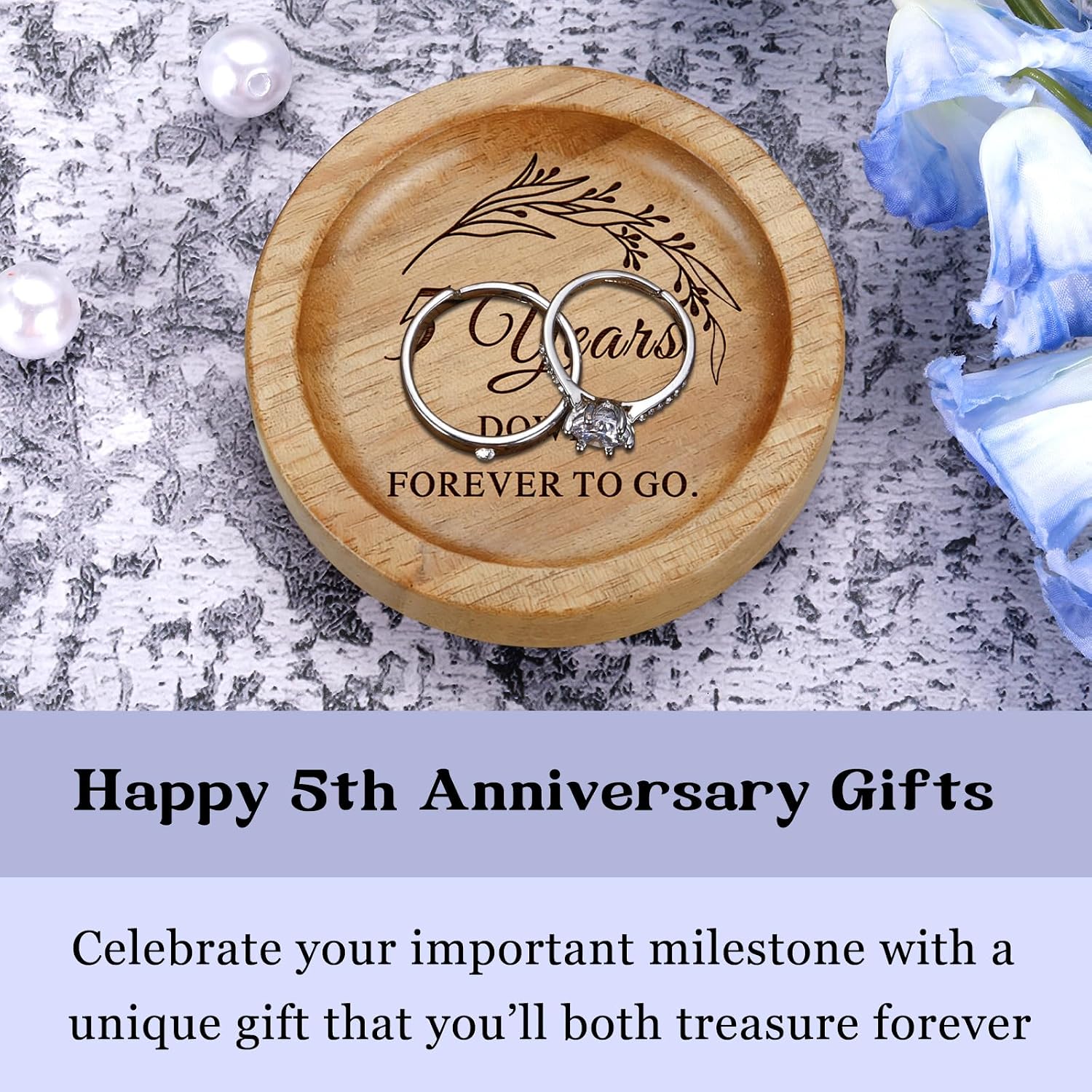 5 Year Anniversary Wood Gifts for Him Her, 5th Anniversary Ring Holder | Wood Wedding Anniversary Decor Ring Dish Jewelry Tray for Him Her Husband Wife Boyfriend Girlfriend Couple Birthday Christmas