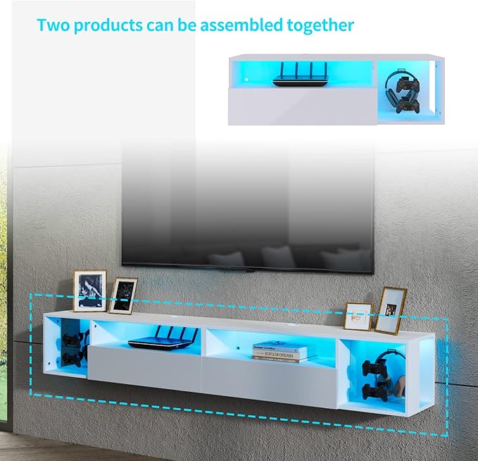 SogesHome 39'' Floating TV Stand with LED Lights, Wall Mounted Entert...