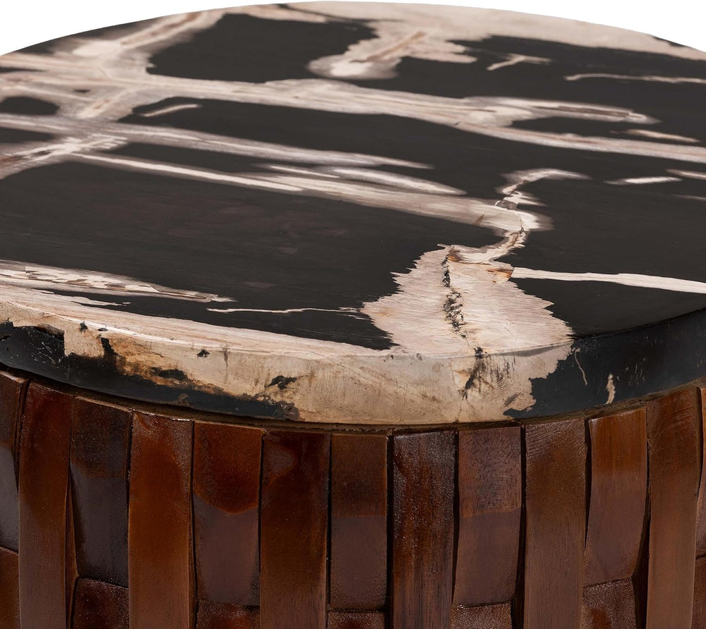 Bali & pari Lavanya End Table with Petrified Wood Top - Drum Accent Side ...