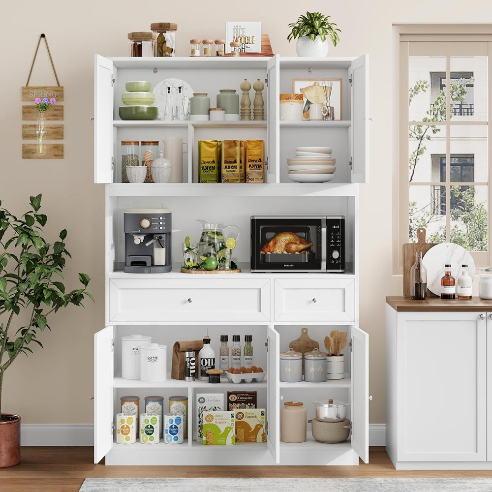 BOTLOG 72" Kitchen Pantry Cabinet, Kitchen Hutch with Microwave Stand, B...