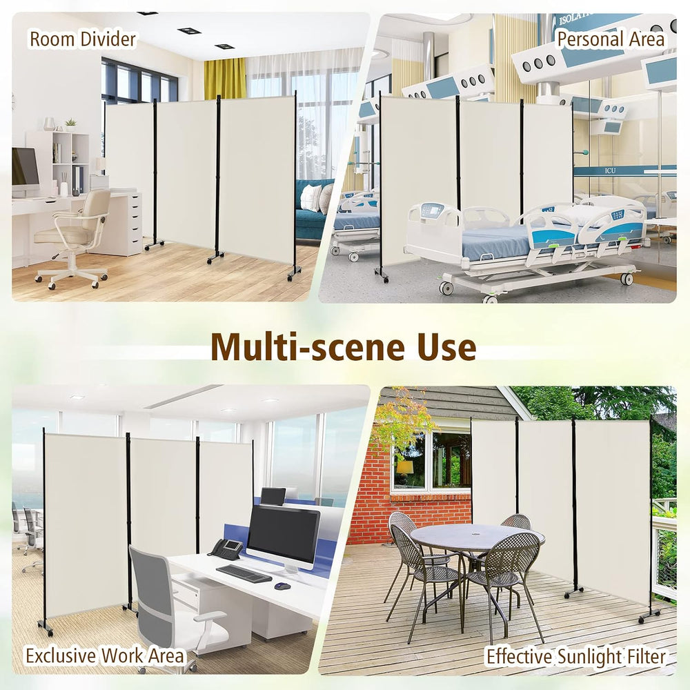 GOFLAME 3 Panel Folding Room Divider, 6FT Rolling Privacy Screen with Lockabl...