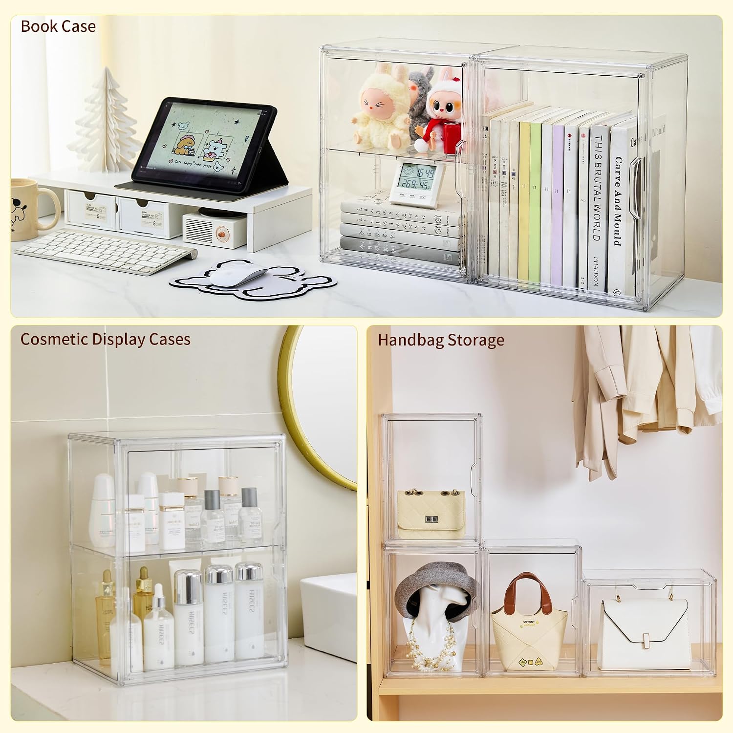 LXLXXL Clear Acrylic Display Case with 2 Tier Removable Shelf for Figures | Clear Acrylic Showcase for POP MART Figures, Makeup, with 2 Removable Shelves, Dustproof Collectible Display Box Organizer