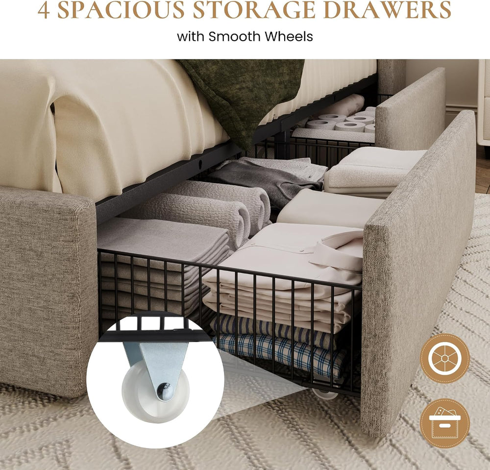 SHA CERLIN Queen Size Storage Bed Frame with 4 Oversized Drawers, Modern Wing...
