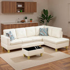 Sectional Couches for Living Room with Movable Chaise & Storage Ottoman - 97.5" Leather L Shaped Couches for Living Room Apartment, 4 Seat Home Furniture Modular Sectional Sofas, White
