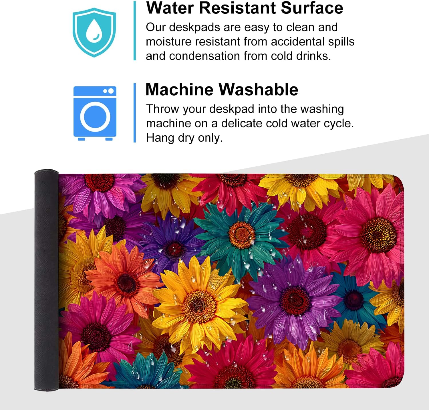 Colorful Floral Mouse Pad – Large Extended Desk Mat 35.43 x 15.75 in – Bright Rainbow Sunflower Design, Non-Slip Rubber Base, Waterproof Surface, Oversized Keyboard & Mouse Pad for Office or Gaming