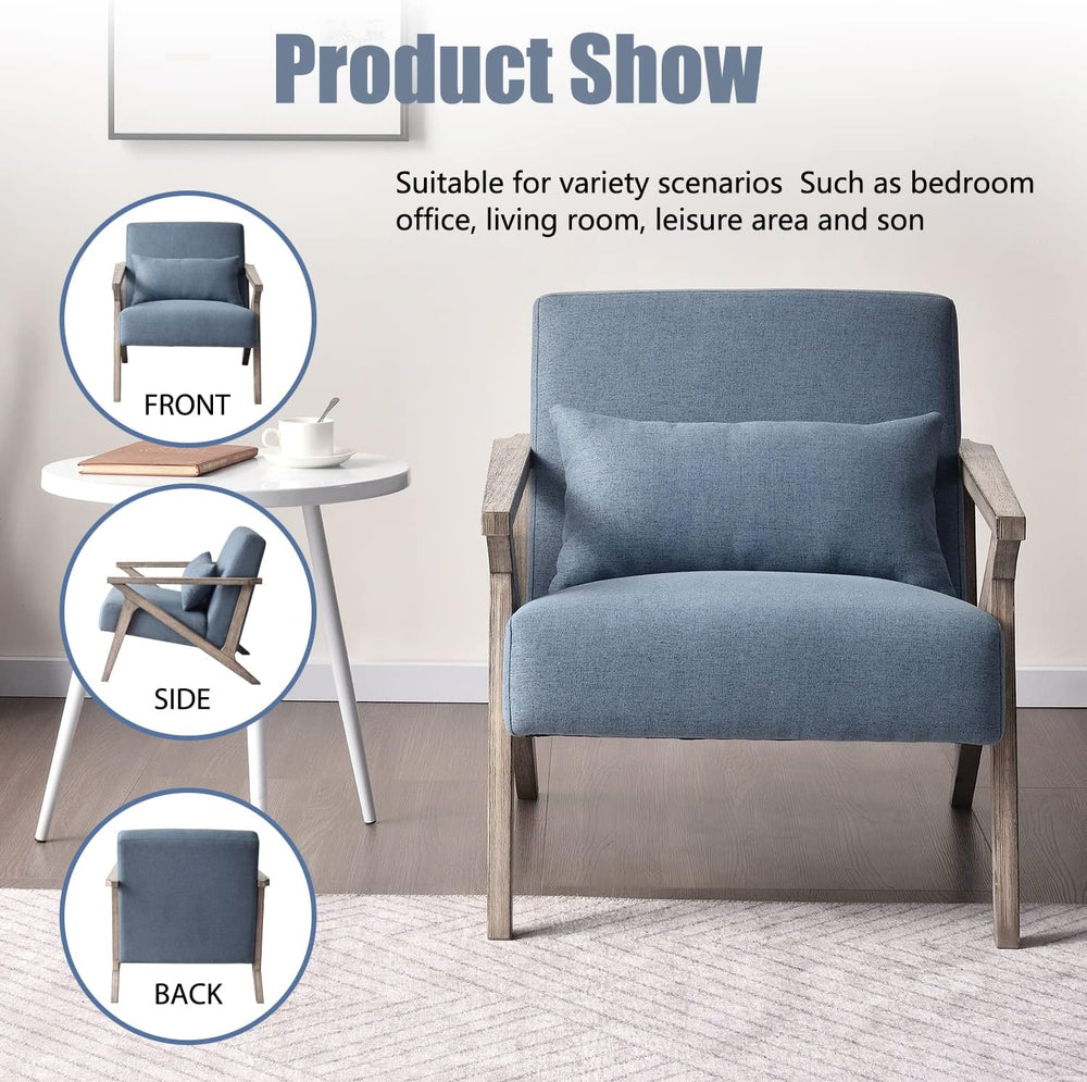 INZOY Mid Century Modern Chair with Wood Frame, Upholstered Armchair with Wai...