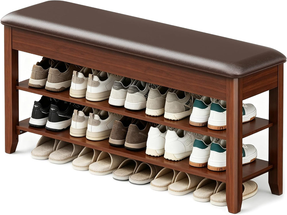 LBT Shoe Bench with Storage, Solid Rubberwood Shoe Rack Bench for Entryway | ...