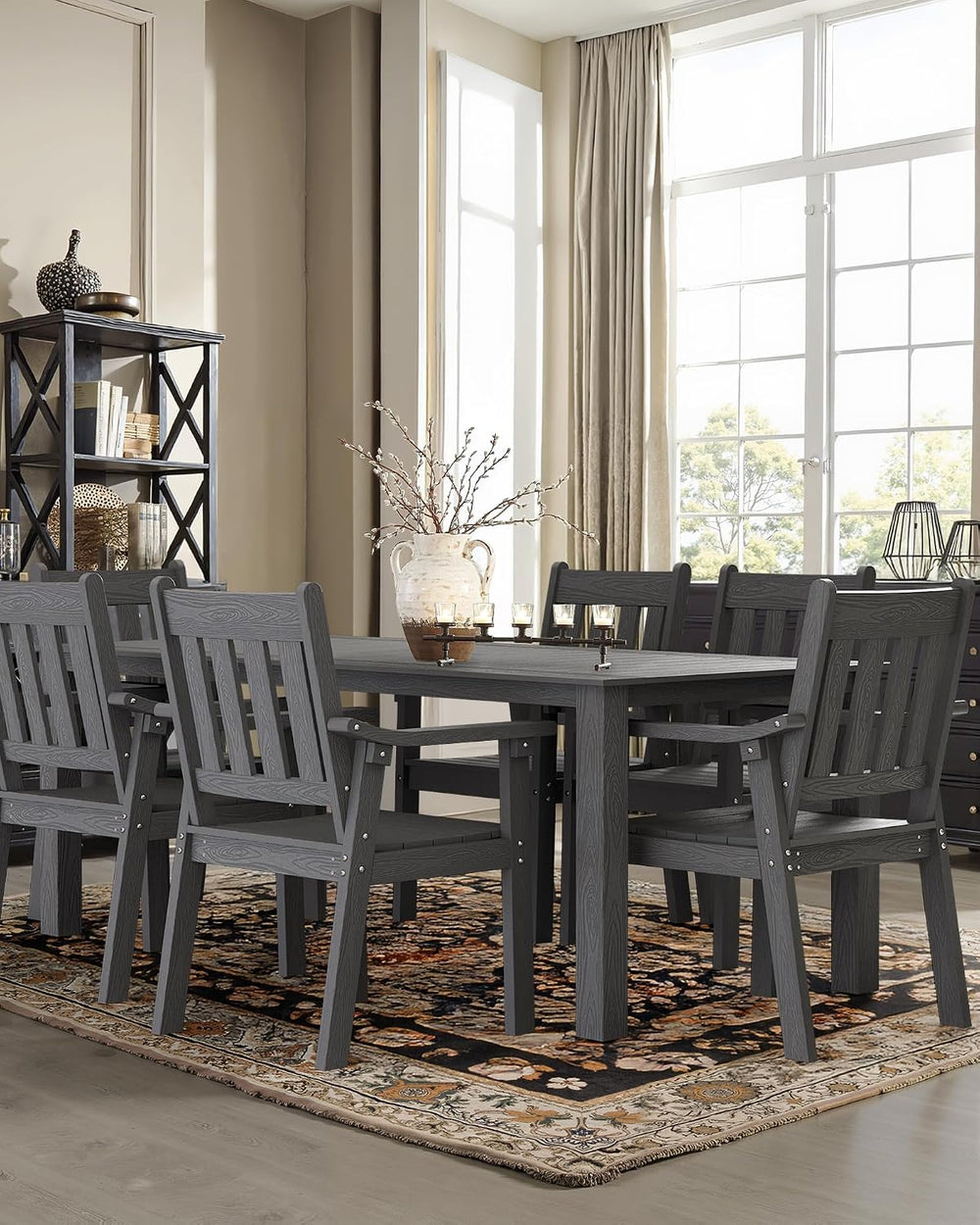 YEFU 7-Piece Patio Table Set, All-Weather HIPS, Metal Aluminum Frame, Gray