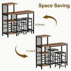 VECELO Bar Table and Chairs Set for 2, 3-Piece Dining Set with Storage Shelves, Cup Holder & Wine Rack, PU Leather Cushion Stools, for Kitchen Small Space, Brown