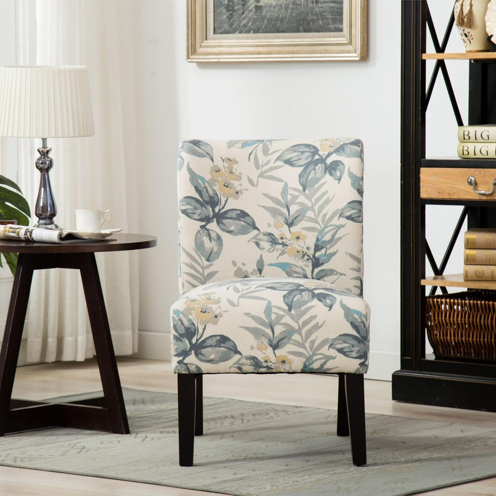 Roundhill Furniture Capa Print abric Armless Contemporary Accent Chair, Blue ...