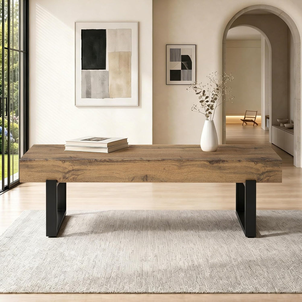 GDFStudio Modern Wooden Bench with Metal Legs, Entryway Shoe Bench Indoor, Di...
