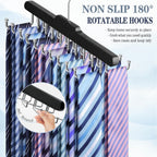 Tie Rack Hanger for Closet Fitnice Upgraded Non Slip Tie Holder Organizer Space Saving with 20 Foldable Hooks Wooden Belt Hanger for Tank Tops Bras Cami Scarves,Black