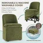 Upholstered Dining Chairs with Casters, Washable Cover Modern Dining Room Chairs with Thick Cushion & Sturdy Metal Frame for Kitchen, Living Room, Dressing Room, Green Fabric, Set of 4