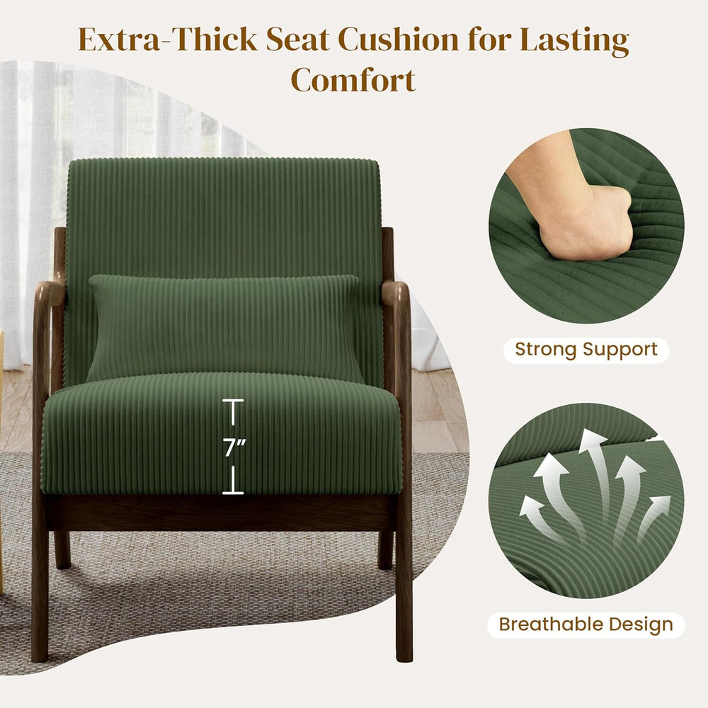 Yaheetech Accent Chair for Living Room, Corduroy Mid Century Modern Reading A...