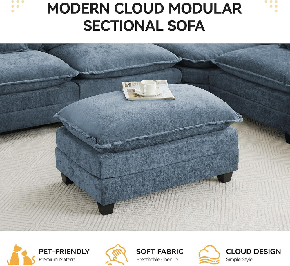 35‘’ Modern Chenille Cloud Sofa Ottoman,Rectangle Ottoman for Modular Section...