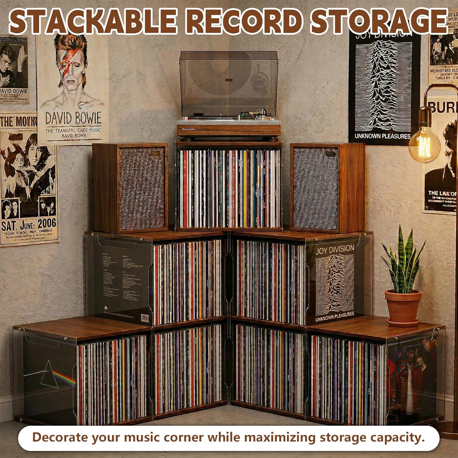 2Pcs Vinyl Record Storage Rack. Record Album Storage Bin. Holds 160–200 Records. Premium Transparent Vinyl Record Stand.Also Suitable for Storing Magazines, Books, Files, Or Cds.