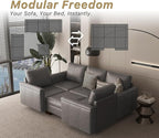 SITJOY Faux Leather Modular Sectional Sofa with Storage, Mid Century Modern Sectional Couches for Living Room, Soft Padded Armrests, 6 Seat Couch and Loveseat Sets with Ottoman, Gray
