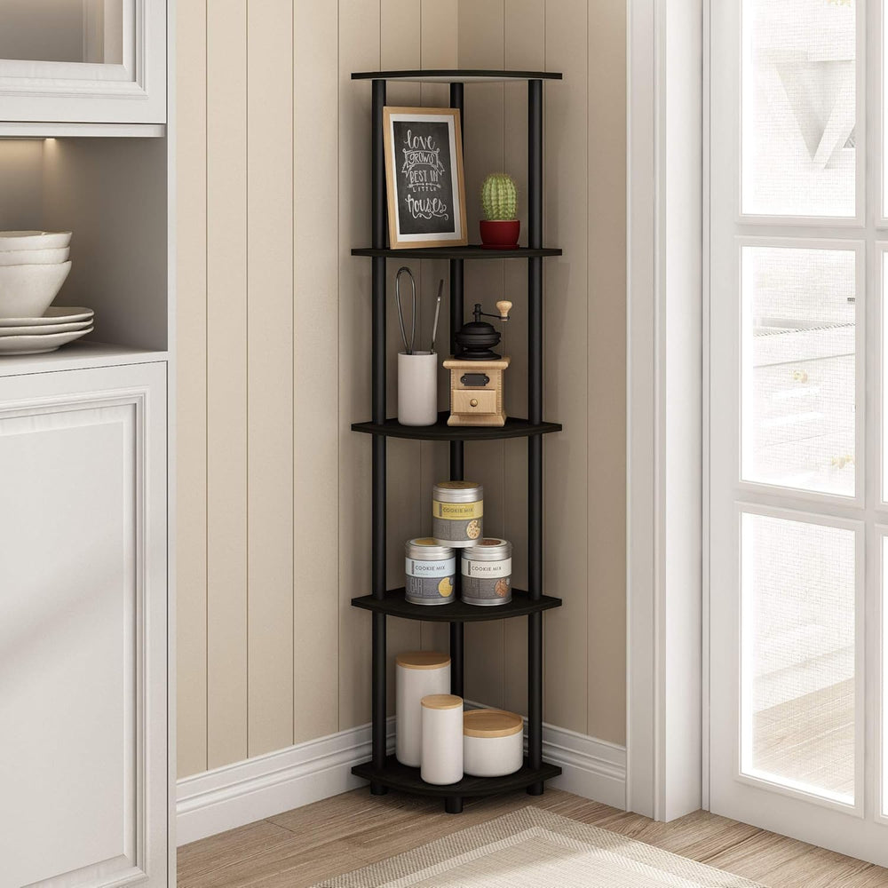 Furinno TURN-N-TUBE Corner Shelf, 5-Tier Corner Bookshelf, Open Storage Shelv...