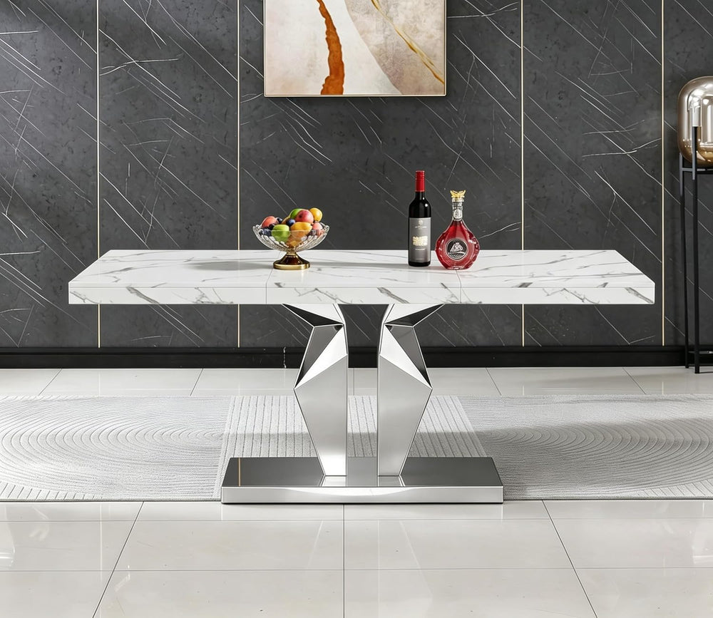 Henf Luxury Marble Dining Table for 6-8 Rectangular 70" Faux Marble Kitc...
