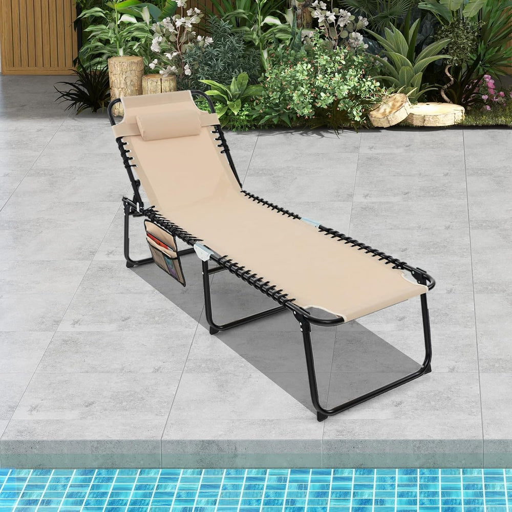 GYMAX Lounge Chairs for Outside, Extra High Folding Beach Tanning Lounger wit...