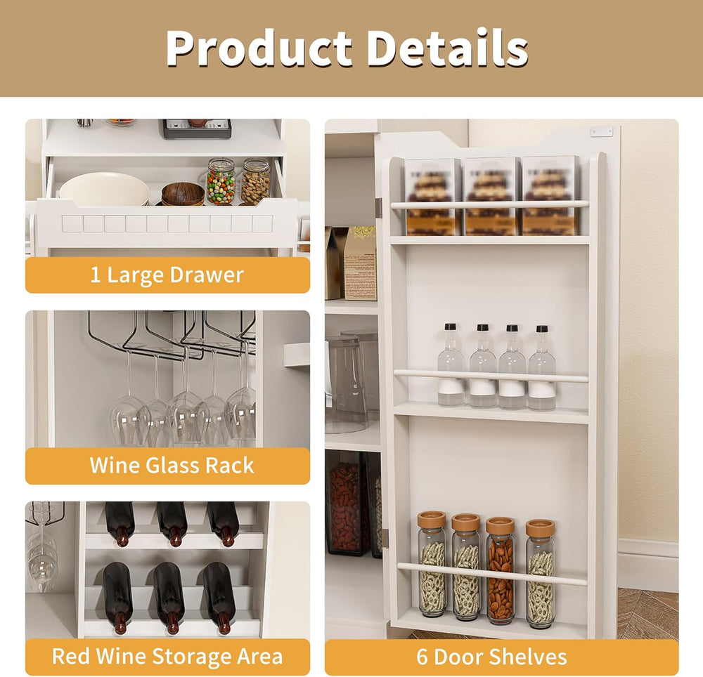 70.8" Tall Pantry Cabinet with Hutch, Sideboard Storage Cabinet with Dra...