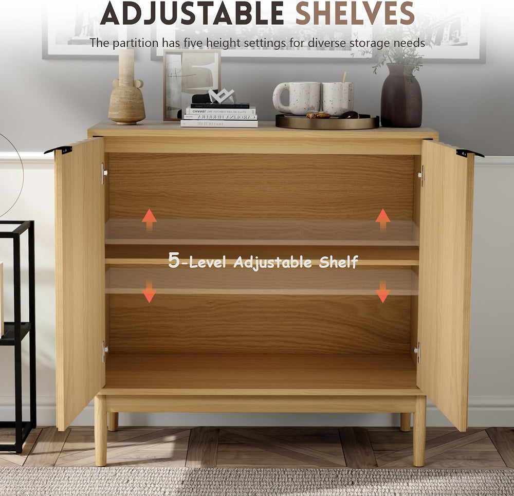 Otterease Fluted Buffet Cabinet with Storage, Wooden Sideboard with Doors &am...