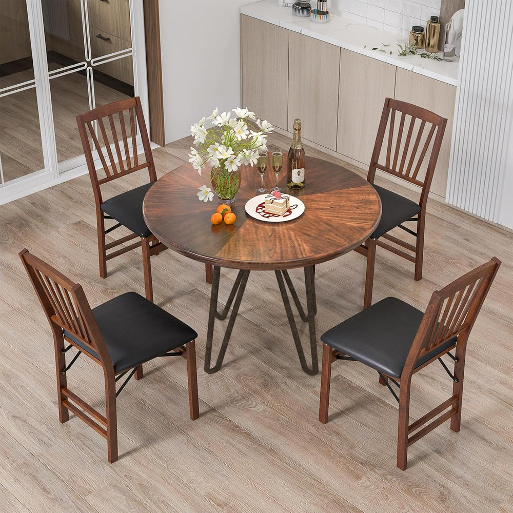 GIANTEX Folding Dining Chairs Set of 4, Foldable Wood Kitchen Chairs with Pad...