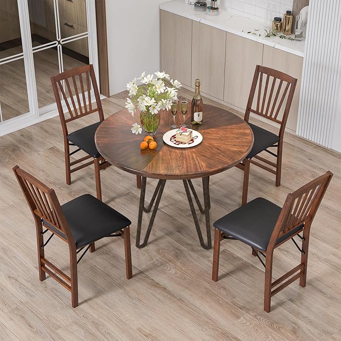Giantex Folding Dining Chairs Set of 2, Foldable Wood Kitchen Chairs with Pad...