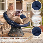 Giantex Wicker Papasan Chair with Soft Thick Cushion and High Capacity Metal Frame, 360° Swivel Ergonomic Lounge Reading Chair for Living Room, Bedroom, Patio, Indoor Outdoor Use (Navy Blue)