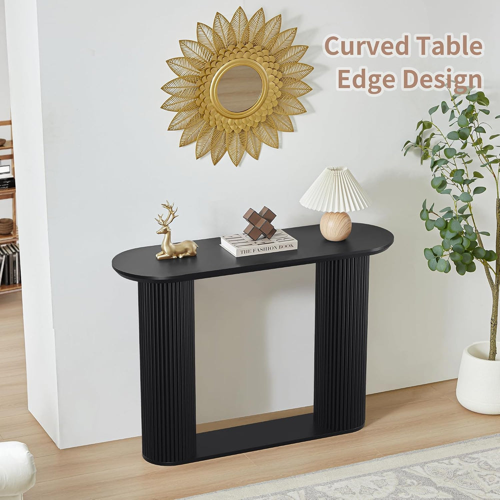 Fluted Console Table, Farmhouse Entryway Table with Storage and Fluted Wood L...