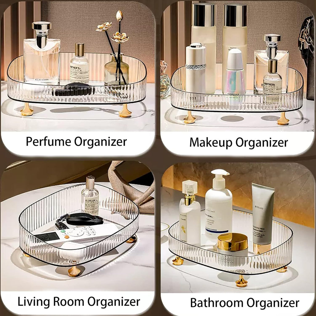 Vanity Tray Perfume Organizer – Acrylic Bathroom Tray,Countertop Storage Decor Trays for Dresser,Makeup Skincare Cosmetic Organization (Clear)