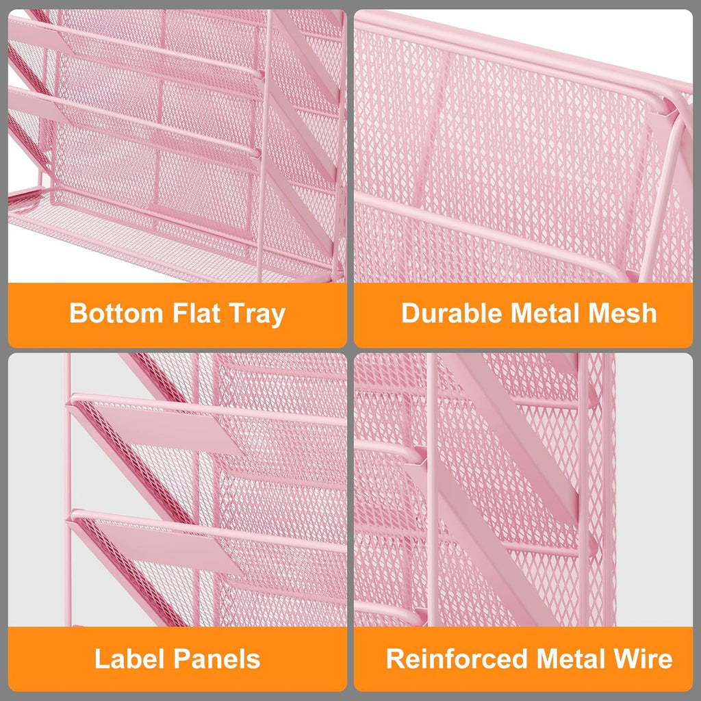 Kuntine.B Wall File Organizer Hanging Magazine Holder (Pink, 7 Tier)
