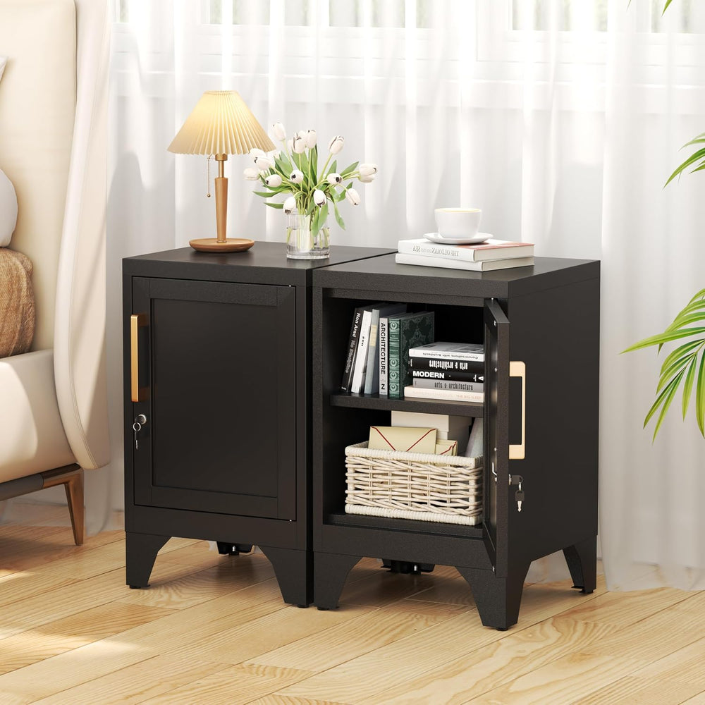 23.6" H Black Metal NightStand Locker Storage Cabinet with 1 Doors, Smal...