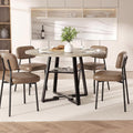 Dining Table Set for 4,Round Storage Kitchen Table and Chairs for 4,5 Piece 47Inch Circle Table Faux Leather Dining Room Chiars Set for Kitchen,Dining Room,Dinette（Grey Table,Brown Chairs）