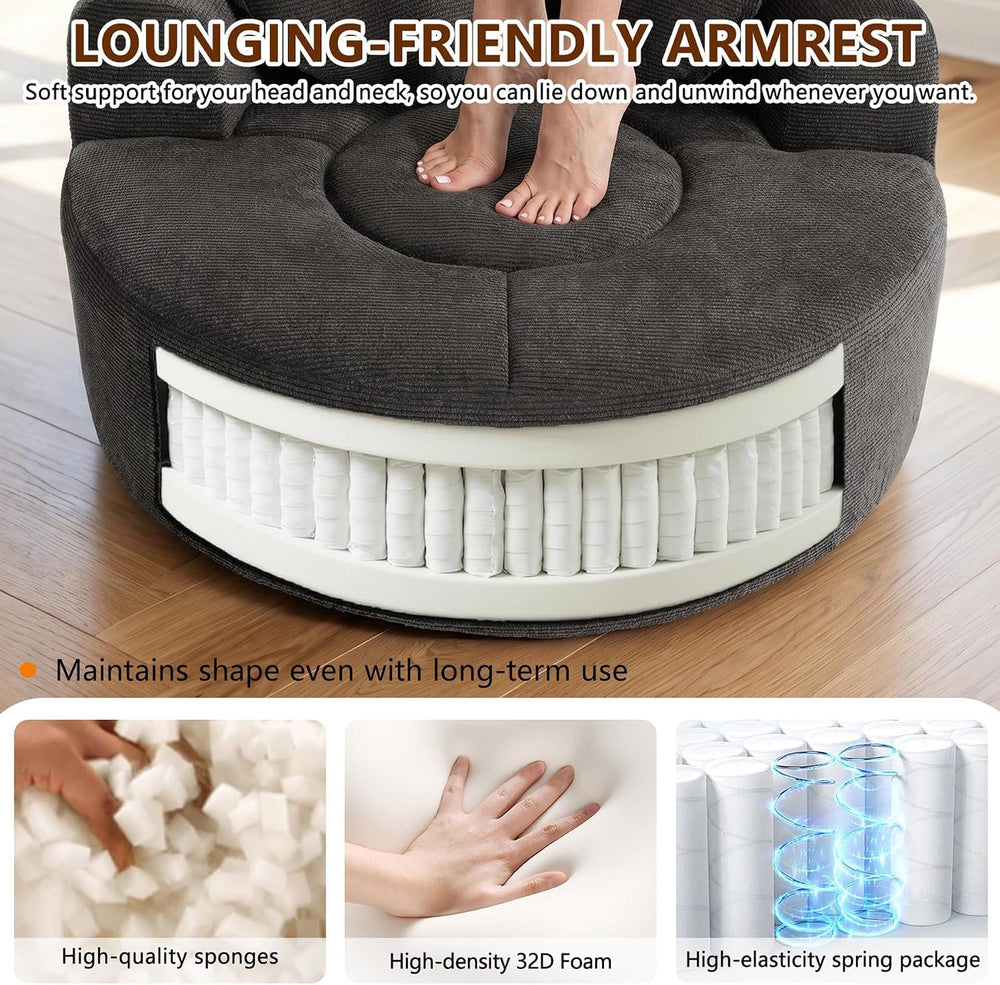 (New) Round Floor Chair Lounger Indoor, Circle Couch With 2 Pillows for Livin...