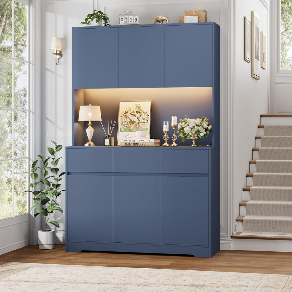 FINETONES 71" Pantry Cabinet with Power Outlets and Led Lights | Large K...