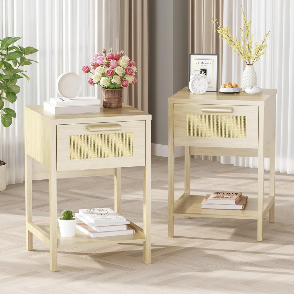 furlinkhm Rattan Nightstand, Boho Bedside Table, 23" Rattan Nightstand, ...