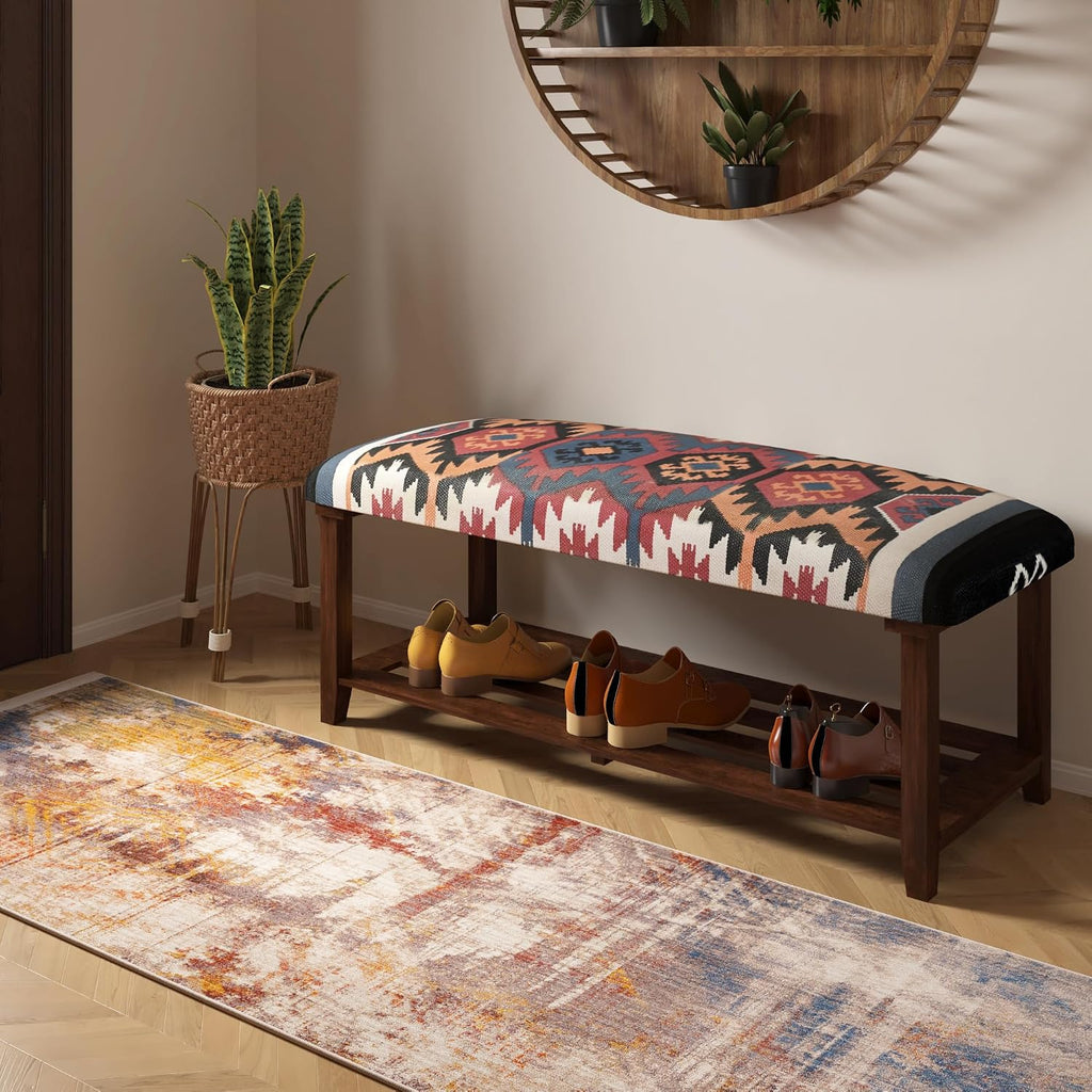 LR Home Red Handmade Upholstered Bench for Bedroom End of Bed | Accent Bench for Entryway, Foyer, Living Room, Mudroom, Hallway or Seating | Long Rectangle Storage Bench | 40" W x 16" D x 18" H