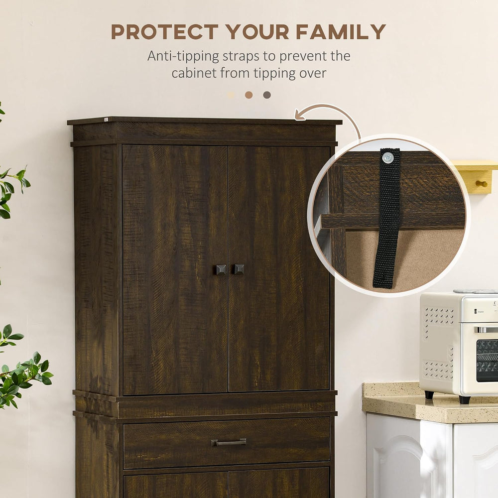 HOMCOM 72" Farmhouse Kitchen Pantry, 4-Door Rustic Storage Cabinet with ...