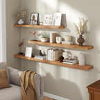 Fun Memories 48 Inch Floating Shelves for Wall, Solid Elm Wood Wall Shelf for Home Decor, Heavy-Duty Hardwood Floating Shelf for Bedroom, Bathroom, Living Room, Set of 1