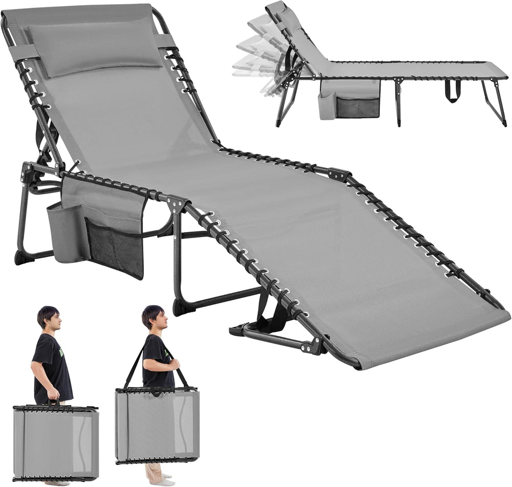 Yaheetech 26.4" Outdoor Folding Tanning Chair 5-Position Adjustable, Gra...