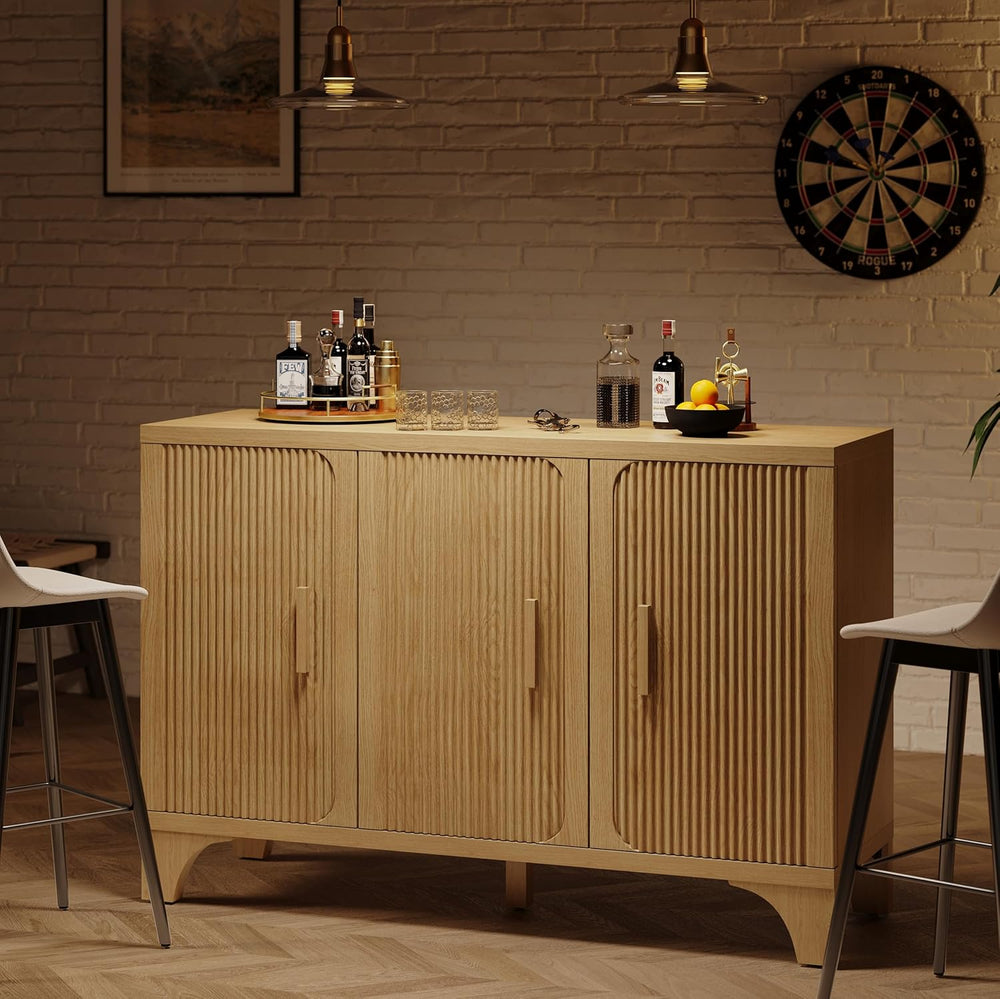 Mid Century Modern Fluted Buffet Cabinet with Storage, Accent Sideboard and C...