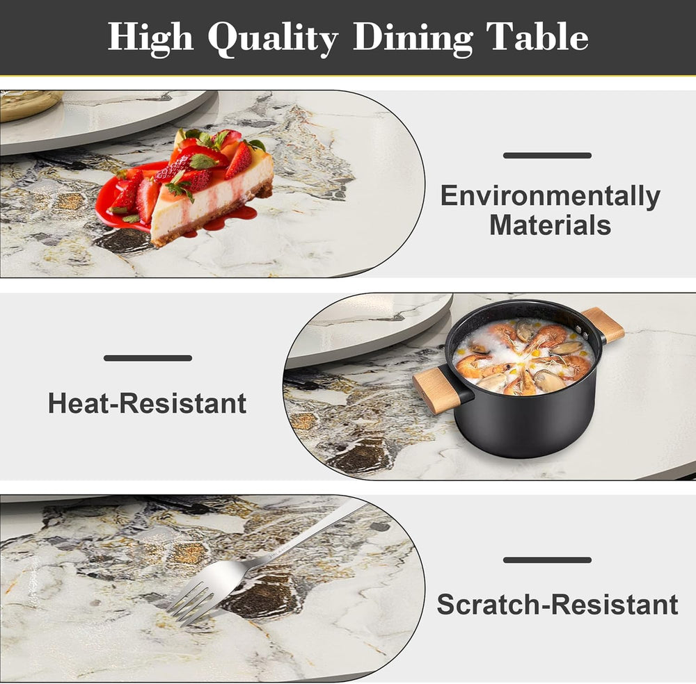Montary 59” Modern Round Dining Table for 6-8, Artificial Marble Dining Room ...