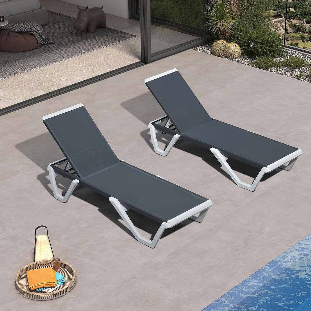 PURPLE LEAF Paiot Chaise Lounge Set of 2 Chaise Lounge w/Wheel, Dary Grey | S...