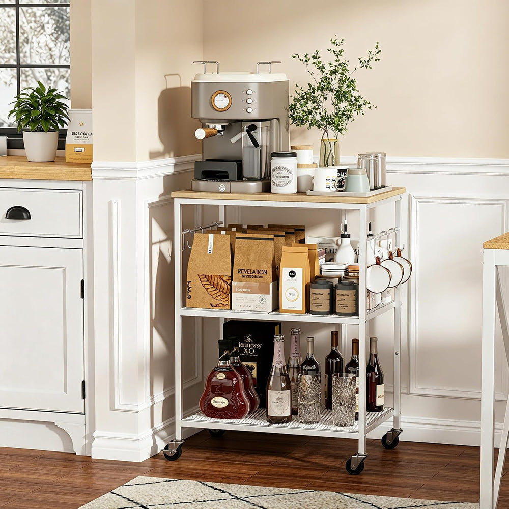 Homleke 3-Tier Rolling Kitchen Microwave Cart, Utility Cart | with Lockable W...