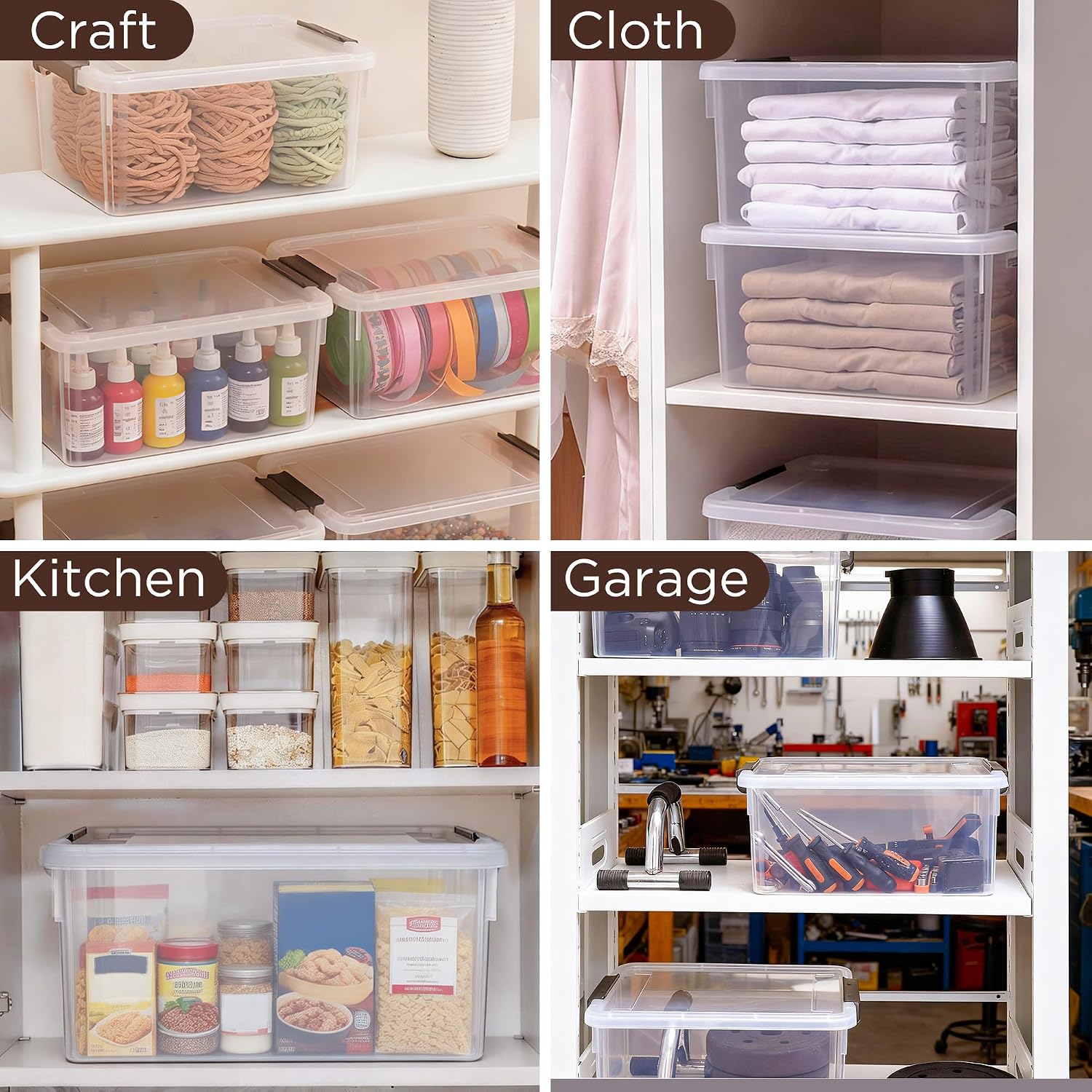 17QT Plastic Storage Bins with Lids, 5Packs Stackable Containers | Large Clear Storage Box with Durable Latching Organizing for Garage,Closet,Kitchen